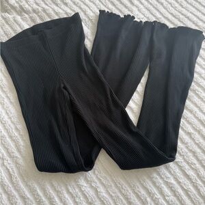 Aerie Black Ribbed Wide-Leg Flare Knit Pants